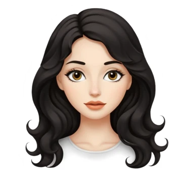 persona mujer con piel clara y ondas color negro y largos  y sin volumen y con delineador en los ojos y con los labios medianos, ojos almendrados y nariz respringada y el fondo blanco  sticker