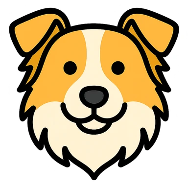 blonde and white border collie dog icon with color outline and black outlines sticker