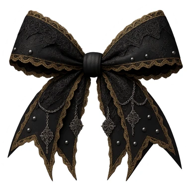 Make the blue gothic bow even more dramatic: larger, with exaggerated pointed ends, extra lace, and ornate silver chains. Keep the background transparent. Maintain the gothic style and intricate details. sticker