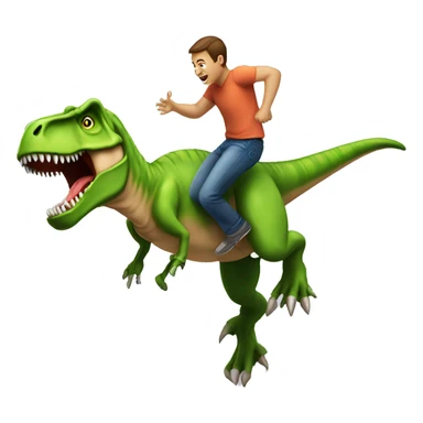 A man doing a back flip with a t-Rex on his back sticker