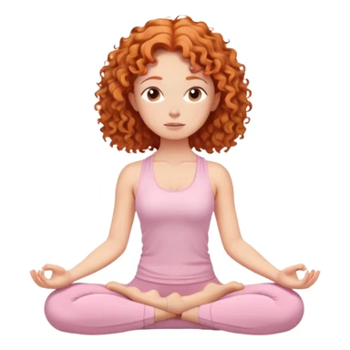 Emoji Style ginger haired curly girl in light pink yoga clothes meditating sticker