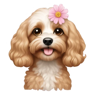  Cavapoo with light pink flower  sticker