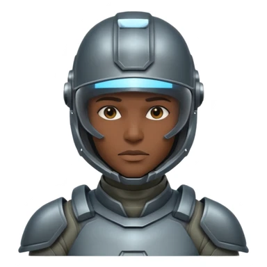 futuristic armored soldier human portrait, head and shoulders only, dark skin, strong jawline, helmet visor, sci-fi armor details, 3D cartoon, mobile game icon style, clean background, no text, no watermark
 sticker