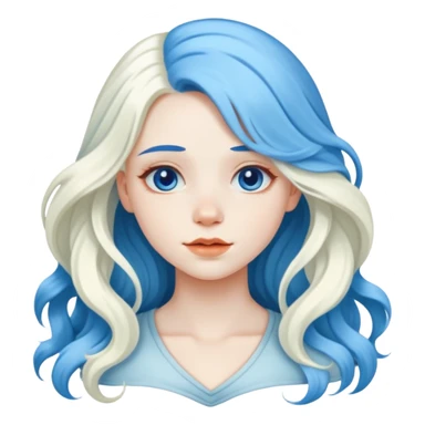 A beautiful albino girl with blue hair and white silky long wavy hair sticker