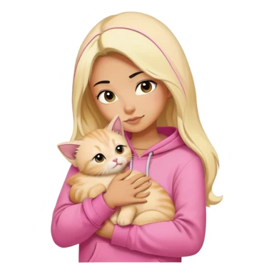 pretty woman wear pink hoodie and her hair is black..hugs a blonde kitten  sticker