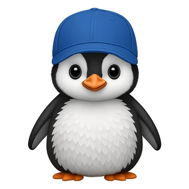Add a baseball cap to the baby penguin. The image should have no background. sticker