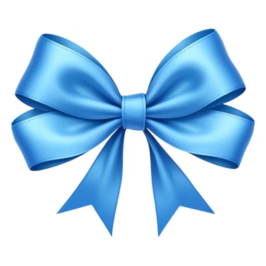 A beautifully tied blue ribbon bow, highly detailed, with a silky and elegant texture, set against a clean, minimalistic background. The ribbon has a soft shine, reflecting light gently, giving it a luxurious and realistic appearance. The bow is symmetrical and well-crafted, with smooth curves and flowing tails sticker