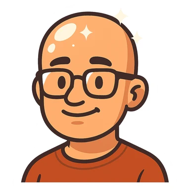 flat toon style bald man with glasses, head shining with exaggerated highlights sticker