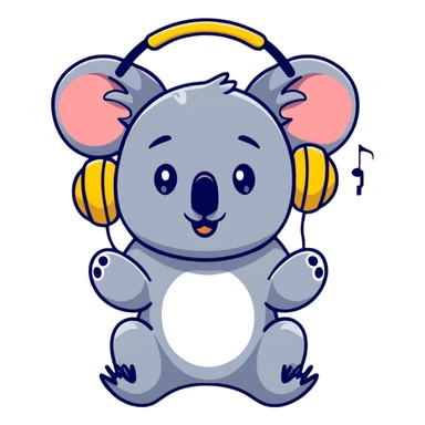 cute koala with headphones singing sticker
