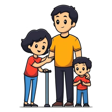 cheerful white family trio - dad with dark black hair, mom and son sticker