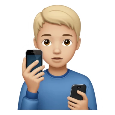 teenager holding a phone with a dramatic face sticker