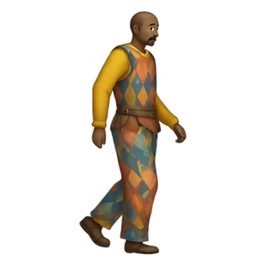 person wearing colorful pattern wide pants, walking, medieval sticker