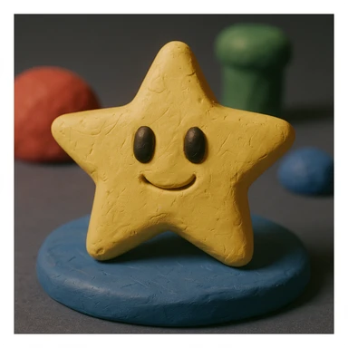 Mario star, matte plasticine texture, visible fingerprints, playful expression sticker