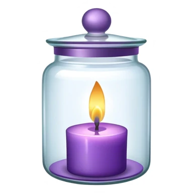 Purple candle in a glass jar with a glass cover sticker