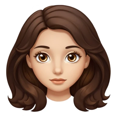 girl with wavy long dark brown hair, brown eyes, light to medium complexion, long lashes, almons shaped eye sticker