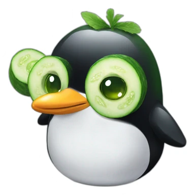 penguin head with green mowhawk and cucumbers on his eyes sticker