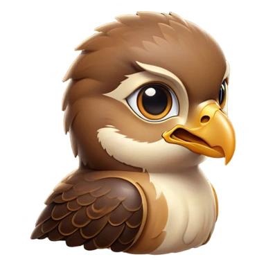 Cinematic Cute Hawk Portrait Emoji, Head tilted playfully and inquisitively, featuring a compact, streamlined form with a delicately curved beak and round, sparkling eyes full of curious charm, Simplified yet irresistibly adorable features, highly detailed, glowing with a warm, inviting glow, high shine, affectionate and lively, stylized with a touch of whimsical aerial grace, soft glowing outline, capturing the essence of a mischievous yet endearing hawk that seems as if it could swoop out of the screen into your heart! sticker
