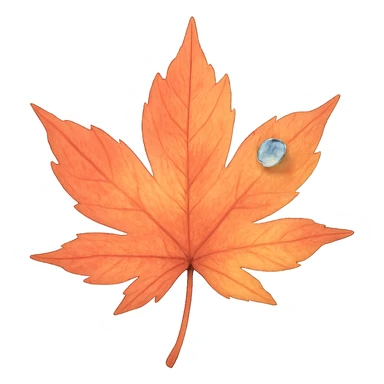a maple leaf, Japanese soft pastel hand-drawn, full object, transparent background, with a tiny dew drop sticker