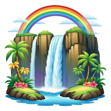 Hawaiian waterfall with rainbow sticker
