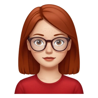 Make a white girl with freckles on her face, with glasses, light brown glasses, dark straight hair and with a red top sticker