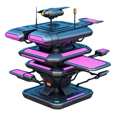 cyberpunk realistic flying platform building in space sticker