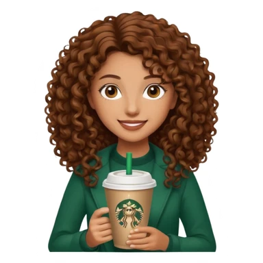 Girl, brown curly hair and brown eyes, Starbucks sticker
