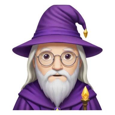 dumbledore, long white hair, wear purple magic hat, glasses sticker