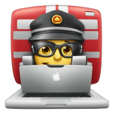 pompier français travaillant sur un ordinateur sticker