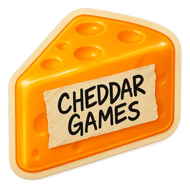 Keep the cheese wedge in the original retro 90's toy style, semi-transparent plastic. Add a piece of torn white tape to the side, crooked and wrinkled. Write 'Cheddar Games' on the tape in very messy, quick Sharpie handwriting. Make the cheese glow a little more and add a soft shadow under the cheese. Preserve the original retro 90's toy style look as much as possible. sticker