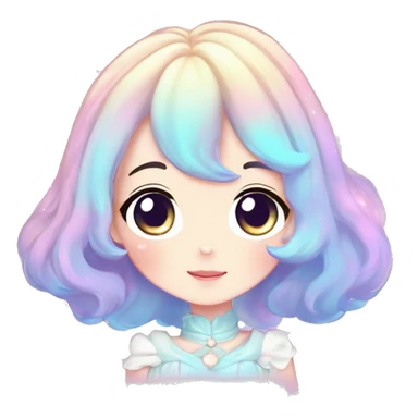 Gorgeous pastel anime style lady blushing nebula-gradient-sparkle face dreamy idol model colorful shiny stars galaxy kawaii cottagecore pearly petite simplistic aesthetic trending style sticker