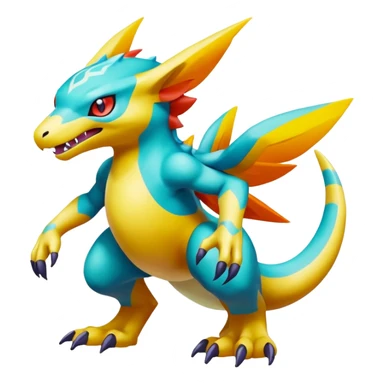 Colorful Vibrant Unique Pokémon-Digimon-Fakémon-hybrid-creature (full body) sticker