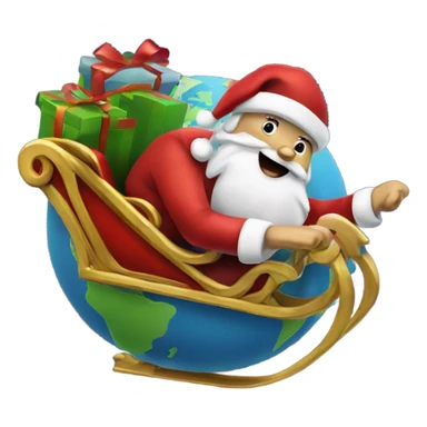 Santa flying in his sleigh around the globe sticker