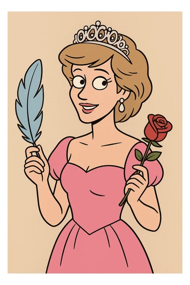 Princess Diana pink dress a red rose a holding blue feather  sticker