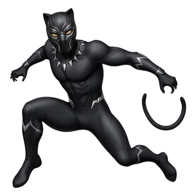 Black Panther superhero, black suit, cat-like mask, leaping action sticker