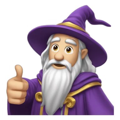selfie wizard style of Merlin, with thumbs up sticker