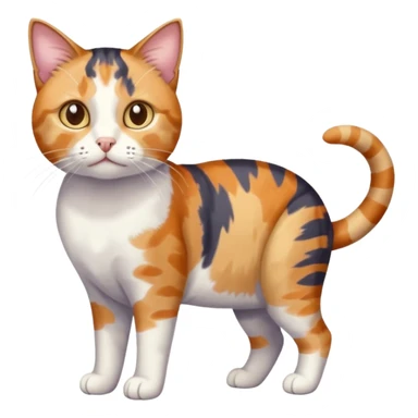 full body anxious looking colourful patchy calico tabby cat with tiny head to large body with fully white front legs sticker
