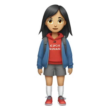 Penelope (a girl who had black hair in a short ponytail, wears a gray hoodie with red text that reads "KUCHI KUKAN" in it with a graphic on the bottom of the text, black shorts, gray socks, red shoes, & carries her blue backpack) sticker