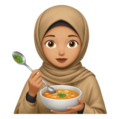 a woman wearing a pashmina hijab is eating while holding a spoon sticker