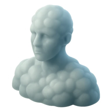 person looking straight, fully made of white fluffy convex clouds, shoulder up sticker