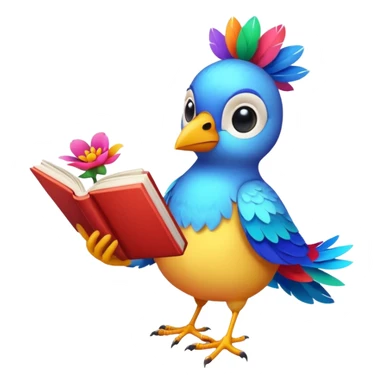 Bird reading books + flower sticker