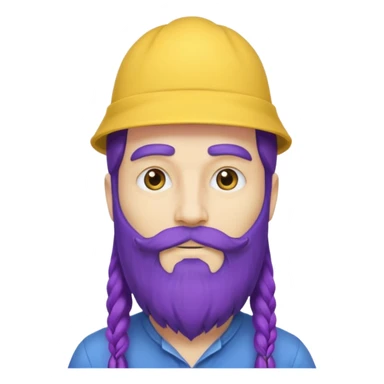purple bearded, blue very long haired man with yellow hat sticker
