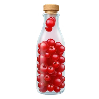 transparent bottle with red fluent, red currant sticker
