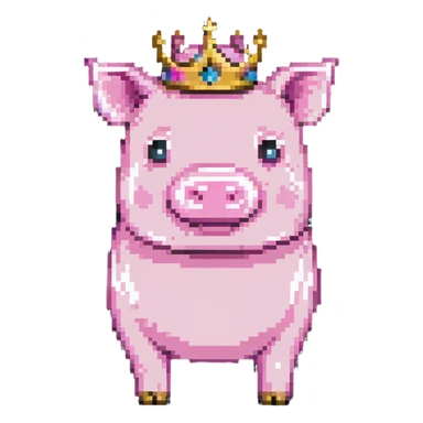 Minecraft pig full body pink blocky animal with square head wearing a crown sticker