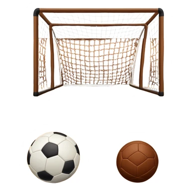 A close-up of footballs and a goal on a covered indoor futsal court with a wooden floor. The scene highlights the details of the balls and goalposts, with the smooth, polished court surface creating a clean and focused atmosphere for the game. sticker