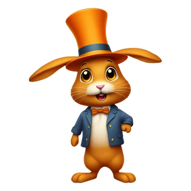 orange rabbit stands on two legs with hat sticker