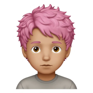 boy with short, curly pink hair, light brown skin, and a neutral facial expression. sticker