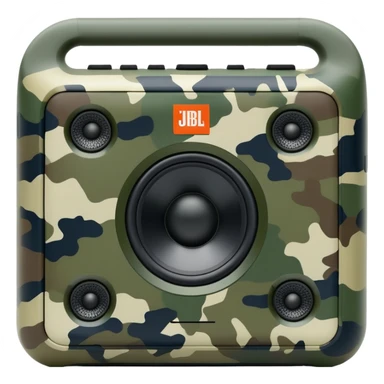 Minimalist JBL Go Clip 4 speaker with simple camouflage pattern, clean lines, iOS emoji style sticker