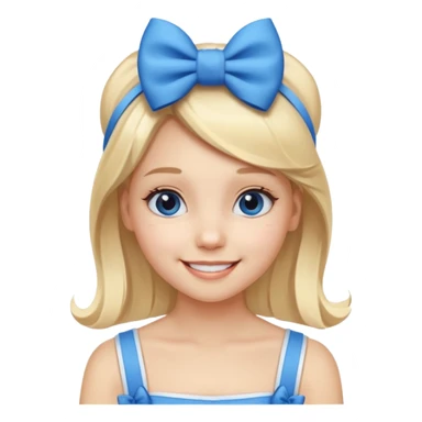 A cute girl with a white skin and a blonde hair with a blue and white bow in her head sticker