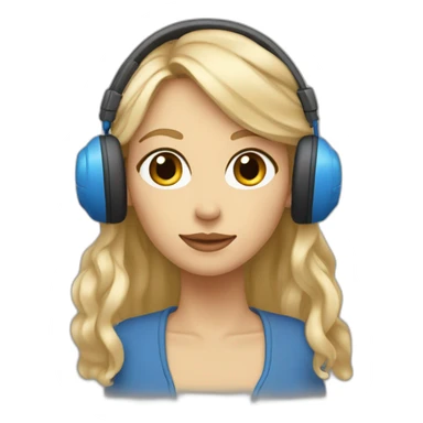 Femme yeux bleus, cheveux longs et blonds, avec un casque musique beige sticker