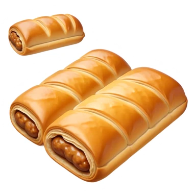 cinematic-realistic-sausage-roll-dish-emoji,-depicted-with-a-crisp,-golden-pastry-wrapped-around-flavorful-sausage,-rendered-with-detailed-textures-sitting ona.     plastic wrapper unrapped  sticker